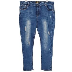 7124 * dkin Distressed Jeans Embroidered Pocket Medium Wash Denim Size 20W